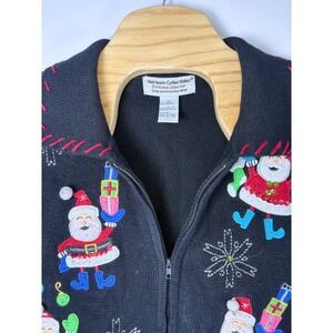 VTG Heirloom Collectibles Women's‎ Christmas Black Applique Cardigan Sz Lg